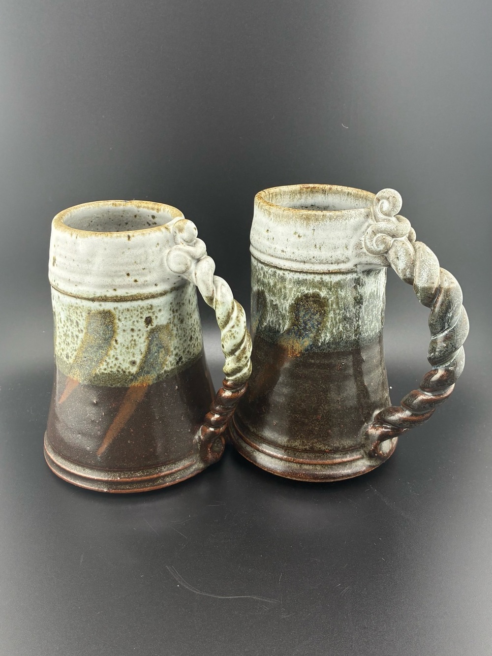Source Unknown Brown and Cream Twisted-Handle Ceramic Mugs (Pair)